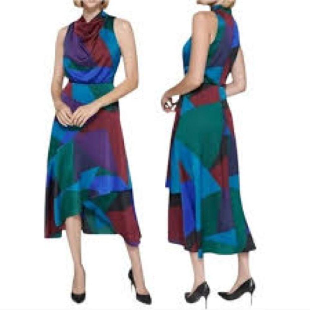 Karl Lagerfeld $179 Paris Cowlneck Geo-print Abstract Sleeveless Dress Size 12